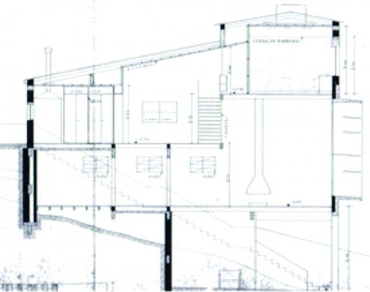 Corte da casa-atelier de Samson Flexor. São Paulo. Rino Levi, 1951.
