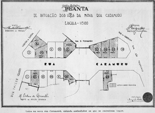 Planta de situação dos lotes da nova rua Caramurú, de Augusto Salles e datado de 27 de novembro de 1933