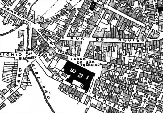 Mapa de esgotos da Cidade de São Paulo, de 1881. Detalhe da área do projeto de pesquisa