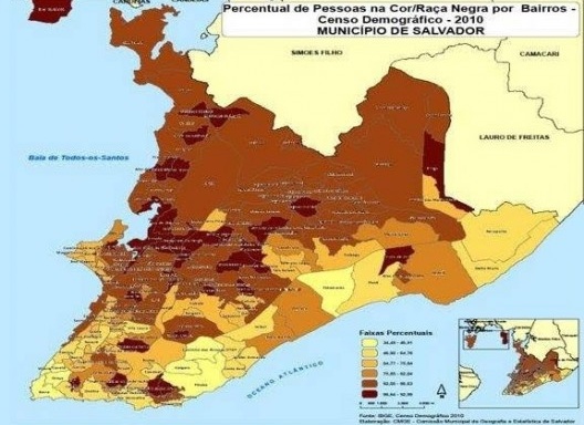 Percentual de pessoas na cor/raça negra por bairros