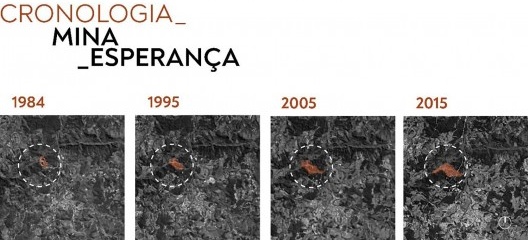 Mina da Esperança, identificação da mancha evolutiva das atividades extrativistas, Brumadinho MG. Arquitetos Lucas de Sousa, Mariana Alves Barbosa, Pedro Machado Meneghel, Renata Semin e Vitória Paulino