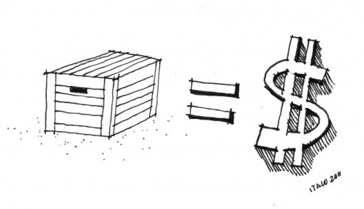 Imagem com o caixote e o símbolo de dinheiro