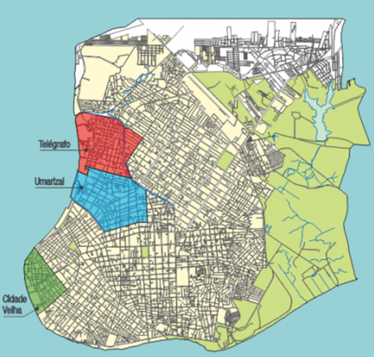 Mapa de Belém com os bairros analisados