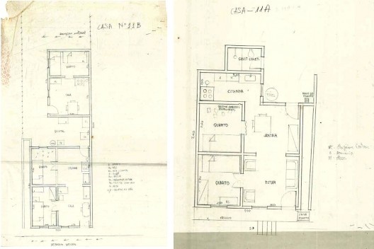 Desenhos de levantamentos de residências no Brongo do Pau Miúdo