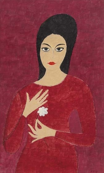 Alfredo Volpi, Sem título, Retrato de Gilda Vieira, início da década de 1960, têmpera sobre tela, assinada A Volpi no canto inferior direito e no verso