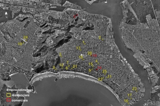 Localização de empreendimentos imobiliários residenciais e comerciais lançados por empresas listadas na Bolsa, Santos SP