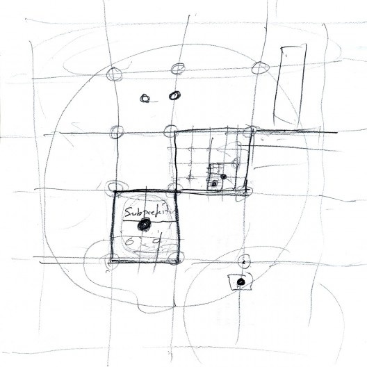 Croqui executado por Benjamim Adiron Ribeiro durante a entrevista, mostrando o esquema teórico da grelha de vias expressas e das unidades escalonadas.