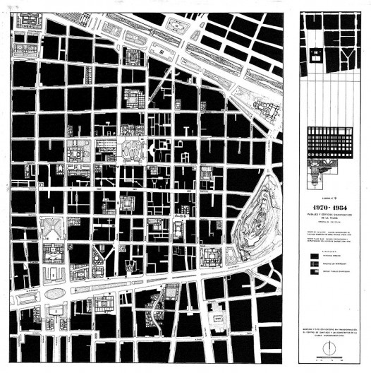 plano original “Manzana y tipo edificatorio en transformación El centro de Santiago. Lám. 9”