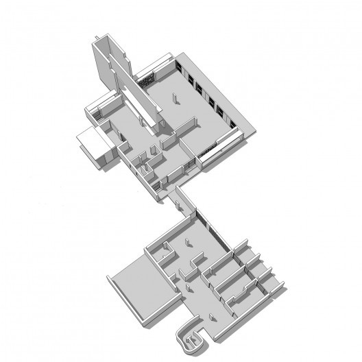 Casa Shodhan, vista axonométrica do pavimento térreo, Ahmedabad, Gujarat, Índia, 1951-56. Arquiteto Le Corbusier