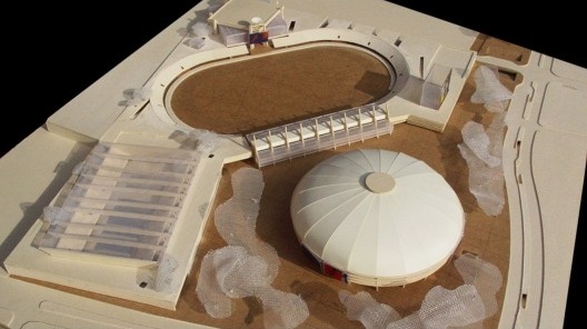 Maquete da proposta de Hector Vigliecca e equipe para o concurso público nacional de projetos de modenização do Conjunto Esportivo, promovido pelo Governo Estadual e IABSP em 2003