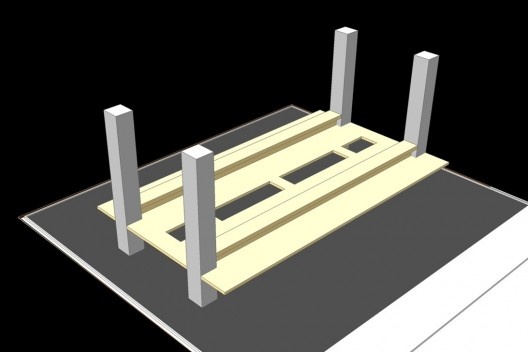 Loja Forma, estrutura básica com a extensão das mesas das vigas para formar o piso da loja e a vitrine. Arquiteto Paulo Mendes da Rocha