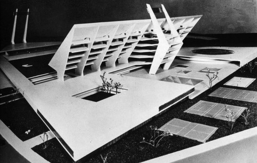 Estádio da Associação Portuguesa de Desportos, foto da maquete de projeto não construído, São Paulo, 1962. Arquitetos João Batista Vilanova Artigas e Carlos Cascaldi