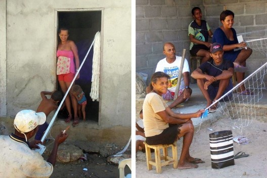 Remanso; tessitura de rede de pesca e pescadores