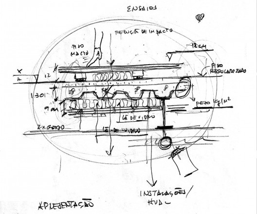 Instituto Brincante, croqui do detalhe técnico do piso, São Paulo SP, 2016, escritório Bernardes Arquitetura