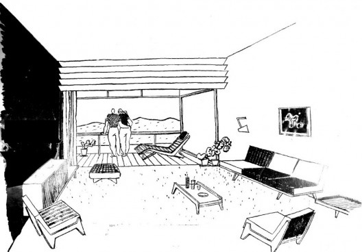 Hotel Quitandinha, perspectiva do semi-duplex. Venezianas na parte superior como dispositivo de controle térmico