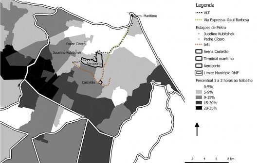 Fortaleza, tempo deslocamento x investimentos copa