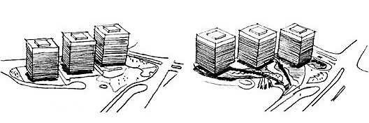 Centro Empresarial Itaú, alternativas de implantação das torres. Itauplan e Aflalo & Gasperini