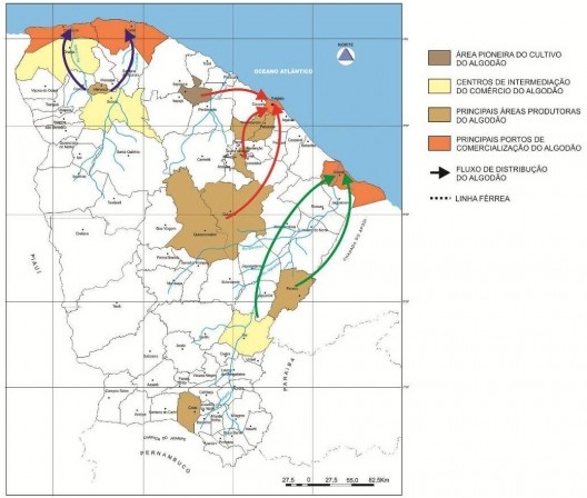 Mapa do Ceará, dinâmica do algodão, final do século 19 – início do século 20
