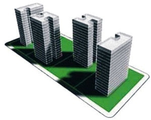 Os edifícios e quarteirões-tipo: Torre: os recuos laterais provocam, além da descontinuidade de térreos, o ‘efeito sanfona’ nos volumes, o que resulta em fragmentação em nossas cidades