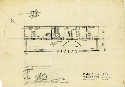 Edifício Clermont, planta pavimento tipo, São Paulo SP, 1995. Arquiteto Paulo Mendes da Rocha