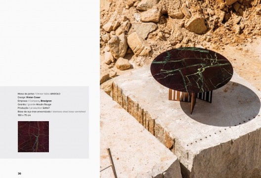 Página do catálogo da exposição Design original com pedras brasileiras, curadoria de Adélia Borges, Vitoria Stone Fair, Vitória, 2018