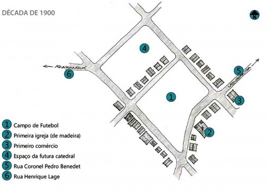 Croqui da Praça Nereu Ramos e seu entorno imediato em 1900