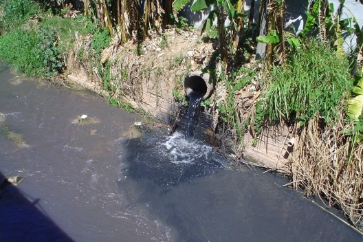Fig. 1 – Empresa têxtil despejando efluente no ribeirão Jacaré na área central da cidade