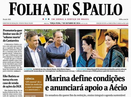 Capa do jornal Folha de S.Paulo, 7 de outubro de 2014