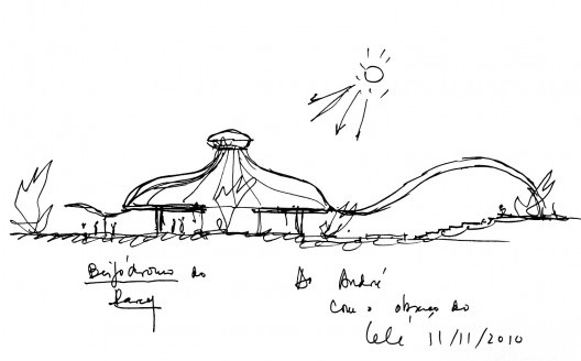 João Filgueiras Lima, Lelé. Beijódromo de Darcy Ribeiro, corte esquemático e dedicatória