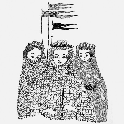 Lady Marian e acompanhantes, desenho do livro Robin Hood, de Monteiro Lobato