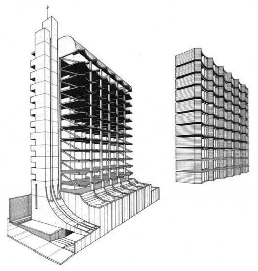 Esquema gráfico da estrutura portante e das vedações do Edifício Serramares