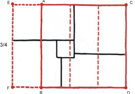 O Retângulo EFCD segue uma proporção 3-4 Residência Frederico Assis