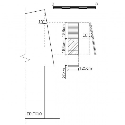 Escola Politécnica, esquema de vista, corte e planta da esquadria com veneziana