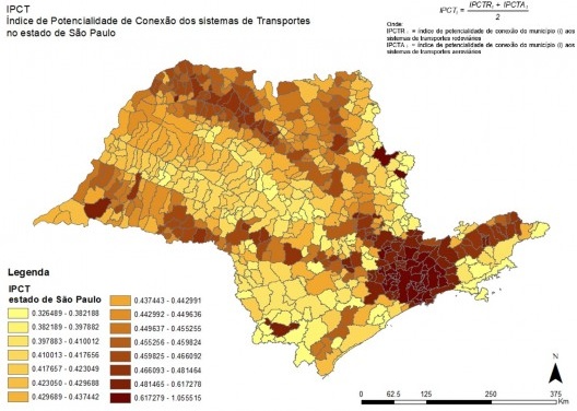 Índice de potencialidade de conexão dos sistemas de transportes, 2018