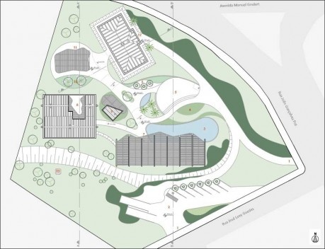 Implantação, com novo acesso e novos edifícios