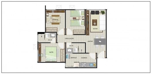 Planta humanizada, apartamento do Residencial Cidade Jardim (62,26m², terminação 01/05/05/08), Maceió, 2011