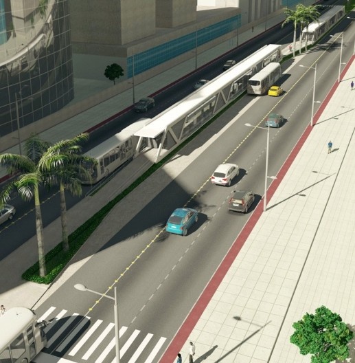 Perspectiva aérea da Estação BRT de 3 metros de largura