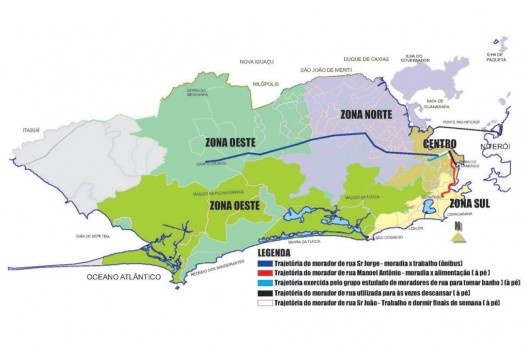 Mapa 5. Trajetórias dos moradores de rua