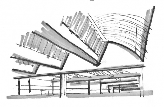 Cubierta del gran estudio de la gráfica Mame que inspiro la solución de la primera versión e la cubierta de la casa de Prouvé