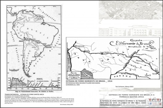 Estrada de Ferro Noroeste do Brasil e a Ferrovia Santos Arica. Os mapas demonstram os projetos da Noroeste no território nacional e do projeto em torno do desenvolvimento da ferrovia Transcontinental Santos Arica