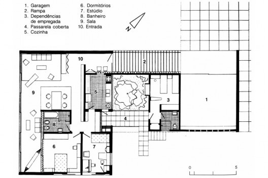 Residência Carmem Portinho, Bairro Jacarepaguá, Rio de Janeiro RJ, 1950. Arquiteto Affonso Eduardo Reidy. Planta