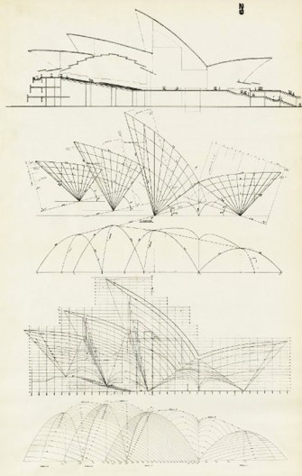 Casa de Ópera de Sidney, comparação entre a solução final abobadada e a primeira em casca, Sidney, Austrália, 1957. Arquiteto Jorn Utzon