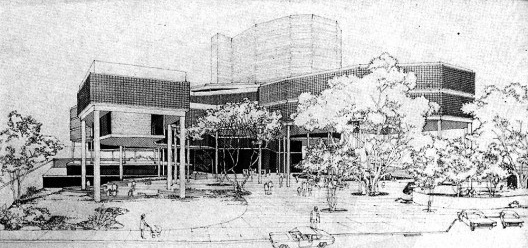 Concurso para Biblioteca pública, 2. lugar, perspectiva, Salvador, 1968, arquiteto Joaquim Guedes