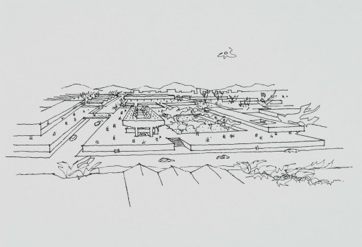 Croquis da Escola Técnica do Comércio, 1963-1965. Arquitetos Decio Tozzi e Luiz Carlos Ramos. Desenho realizado pelo arquiteto em 2009. Inv.: AM 2009-2-371 (001). Collection architecture du Musée national d’art moderne/Centre de création industrielle