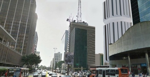 Projeto da sede do Banco Safra visto da avenida Paulista no sentido da rua da Consolação