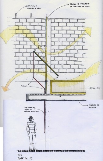 Reforma e ampliação O2 Filmes, croquis, São Paulo SP Brasil, 2013. Arquiteta Cristina Xavier