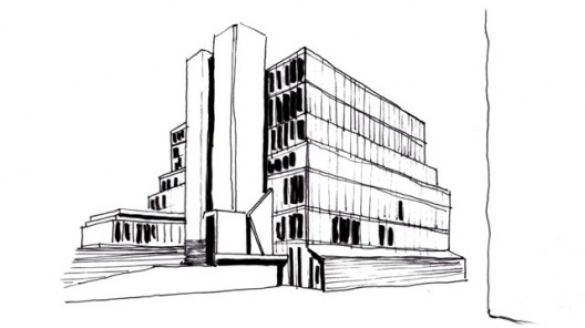 Edifício da faculdade de História da Universidade de Cambridge, 1964-1967. Arq. James Stirling.