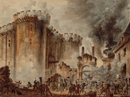 Jean-Pierre Houël, A tomada da bastilha, 1789. Aquarela sobre tela, 37,8 cm x 50,5 cm