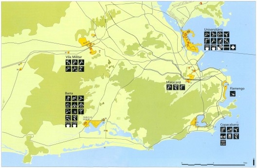 Mapa geral das instalações olímpicas na candidatura Rio 2004