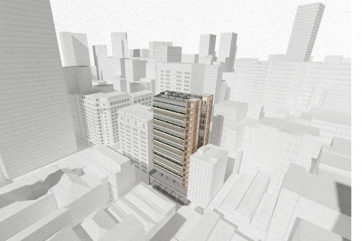 Proposta de apropriação para o Edifício Garagem do Carmo, vista aérea, Rio de Janeiro RJ Brasil, 2021. Arquiteta Maria Vitória Netto Martins